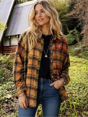 Bibi Sample Mismatched Plaid Button-Up Shirt